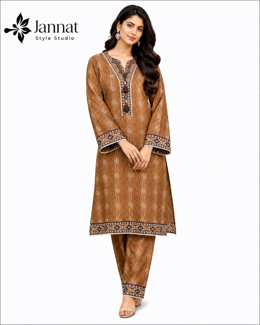 Beige & Rust Floral Printed Lawn 3-Piece Suit