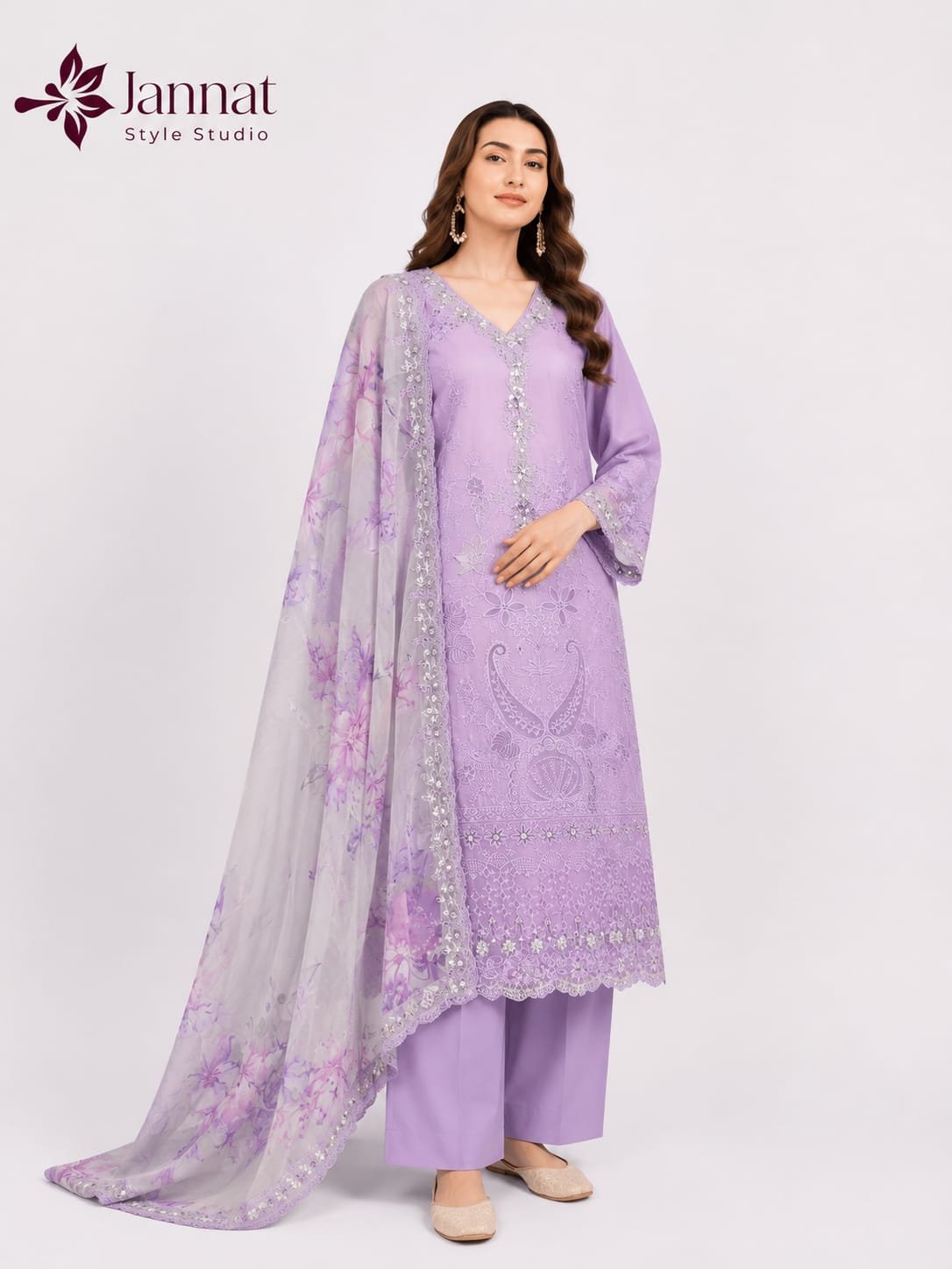 Lavender Embroidered Lawn 3-Piece Suit