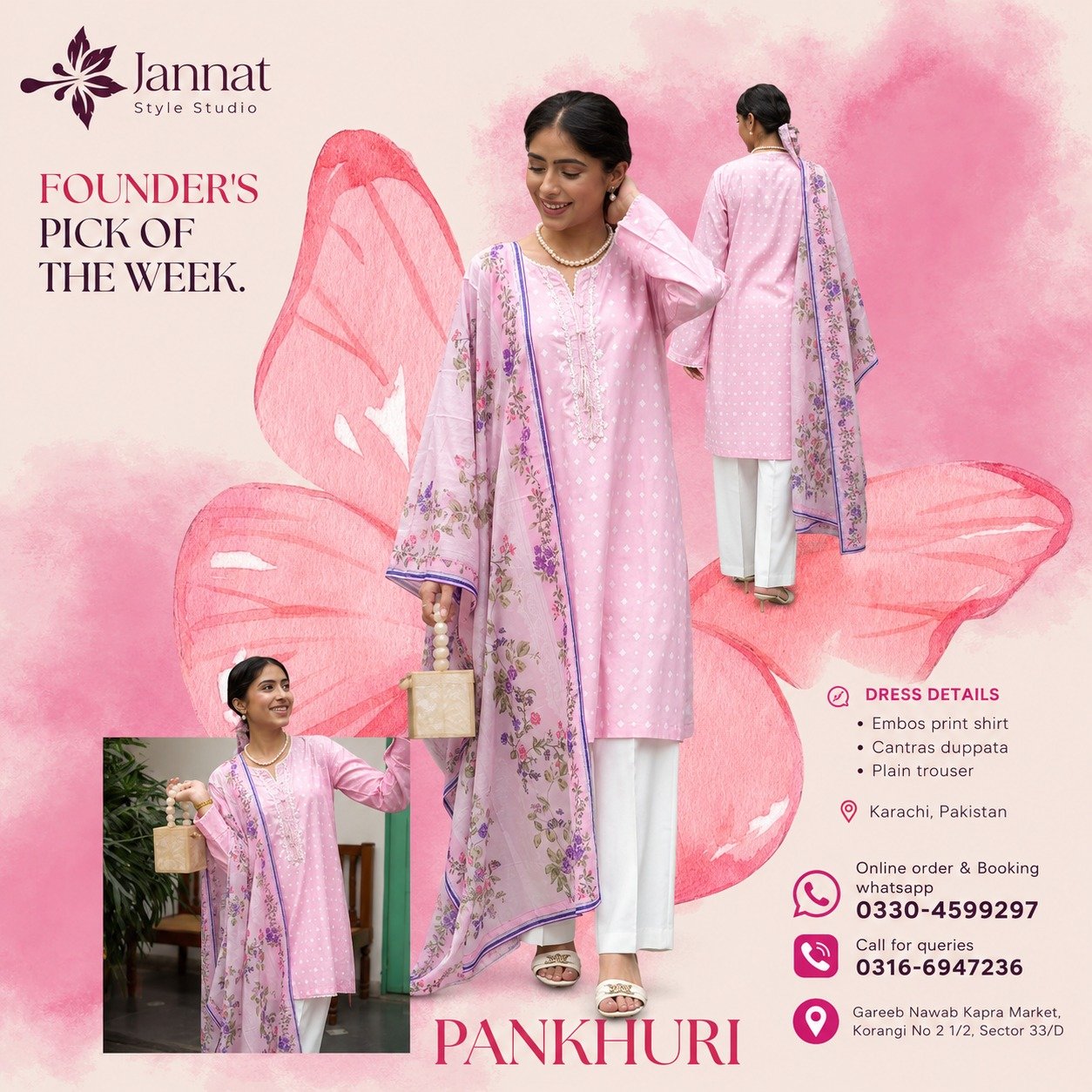 Jannat Style Studio – Pankhuri Pink Embroidered 3-Piece Suit
