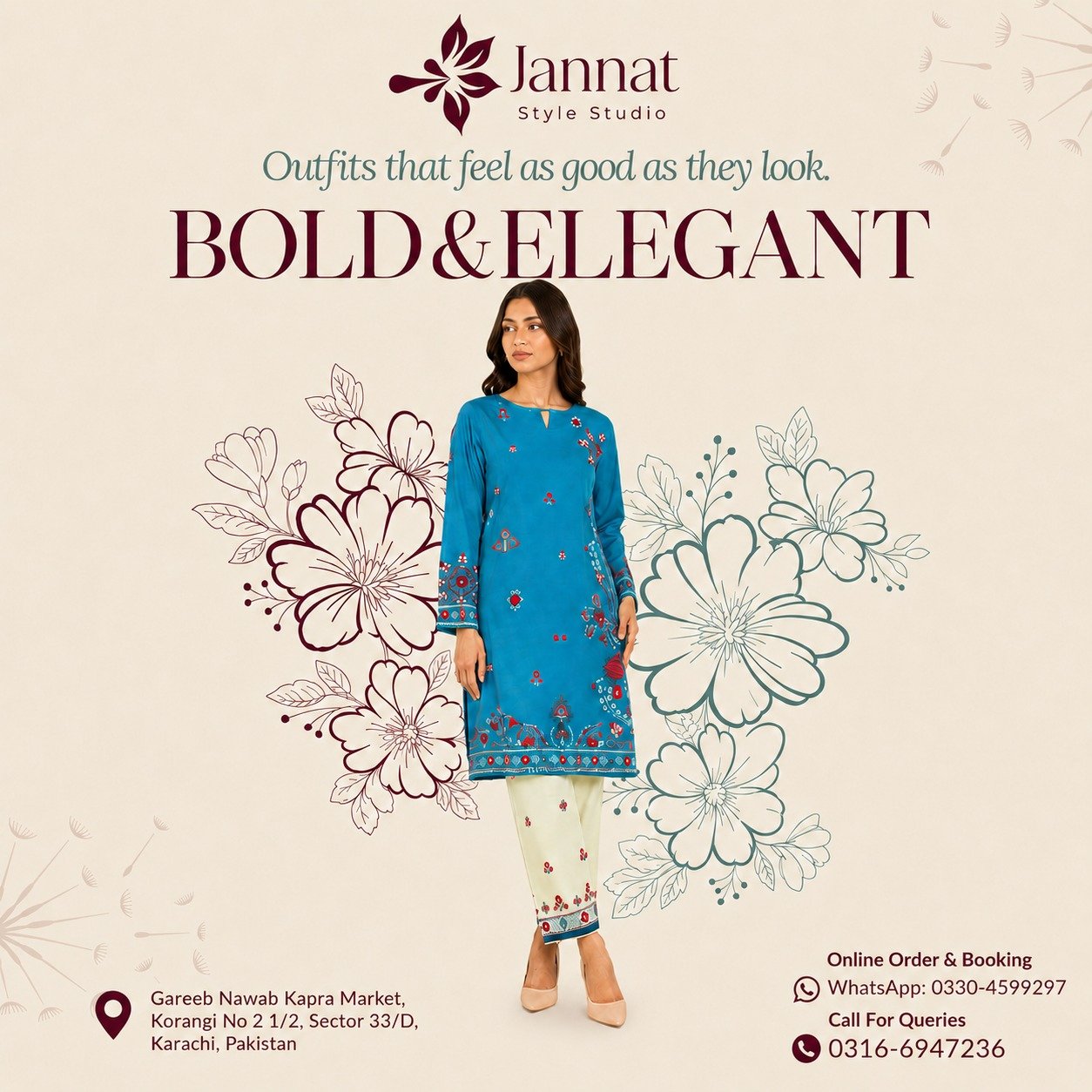 Jannat Style Studio – Blue Printed Lawn 2-Piece Suit