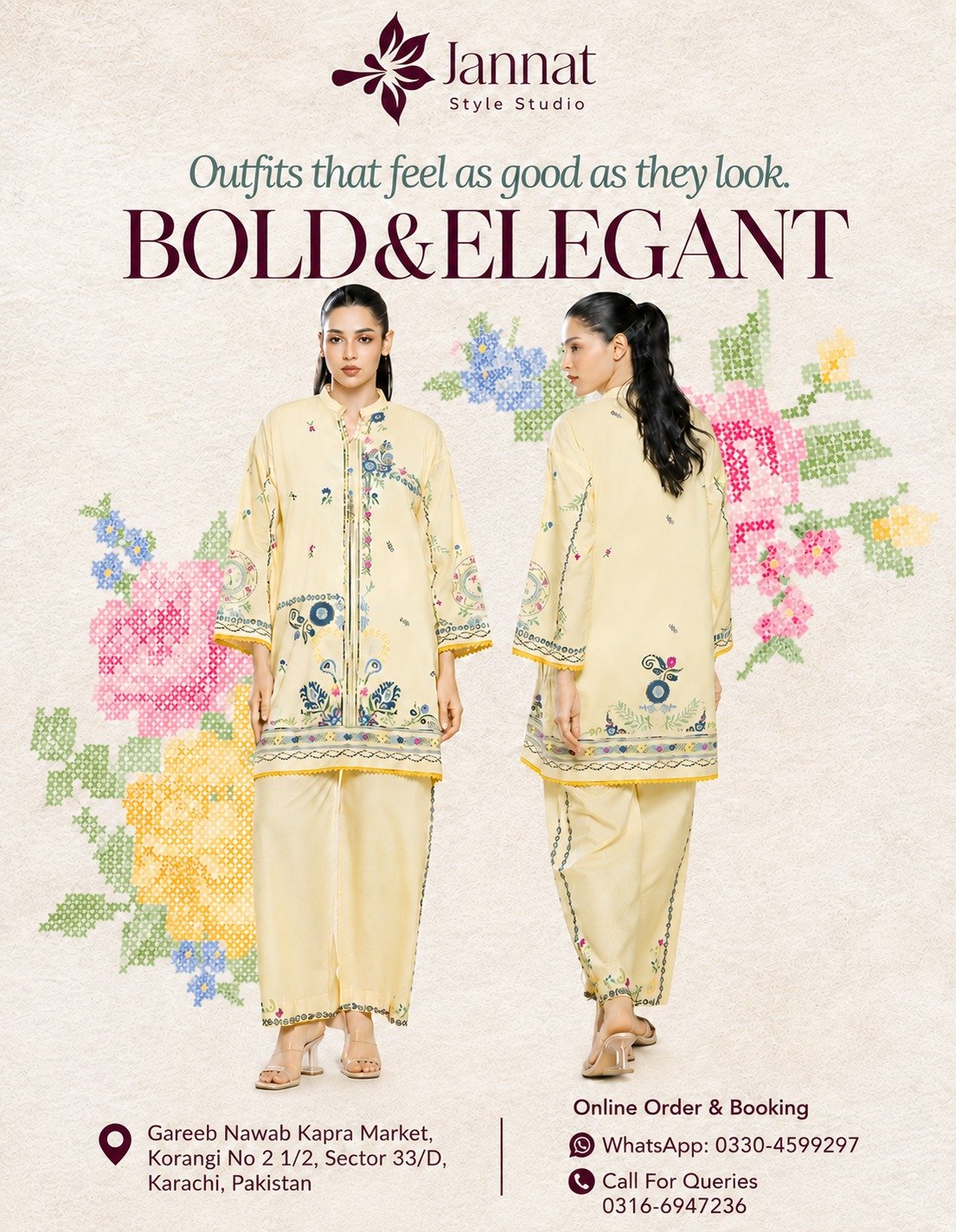 Jannat Style Studio – Cream Printed Lawn 2-Piece Suit