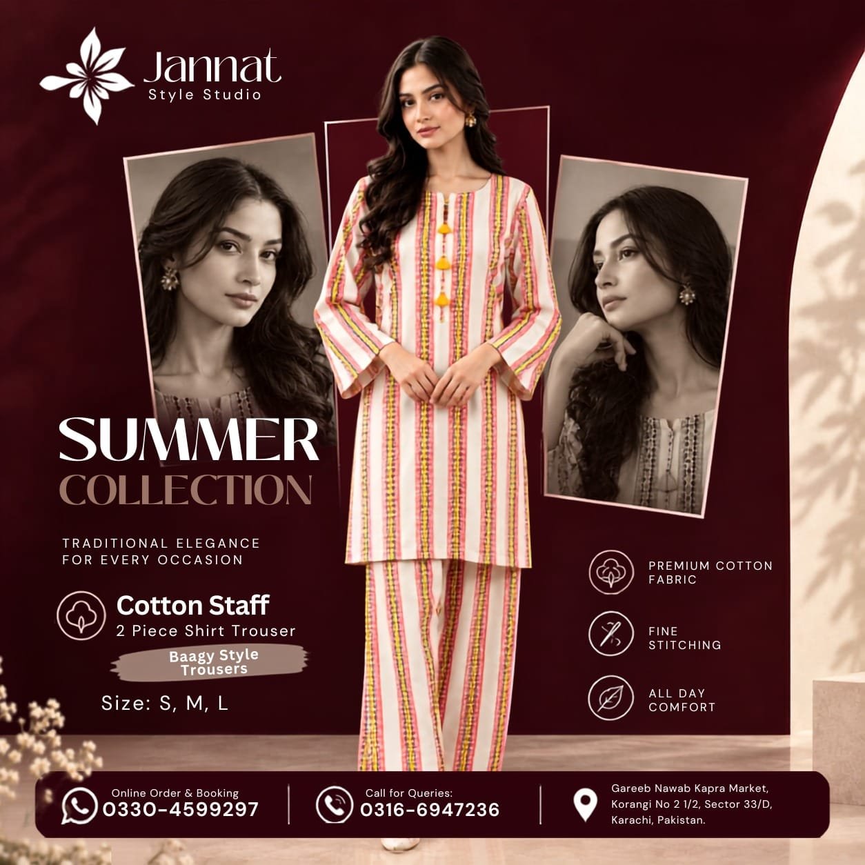 Jannat Style Studio – Elegant Multicolor Striped Cotton 2-Piece Shirt & Trouser